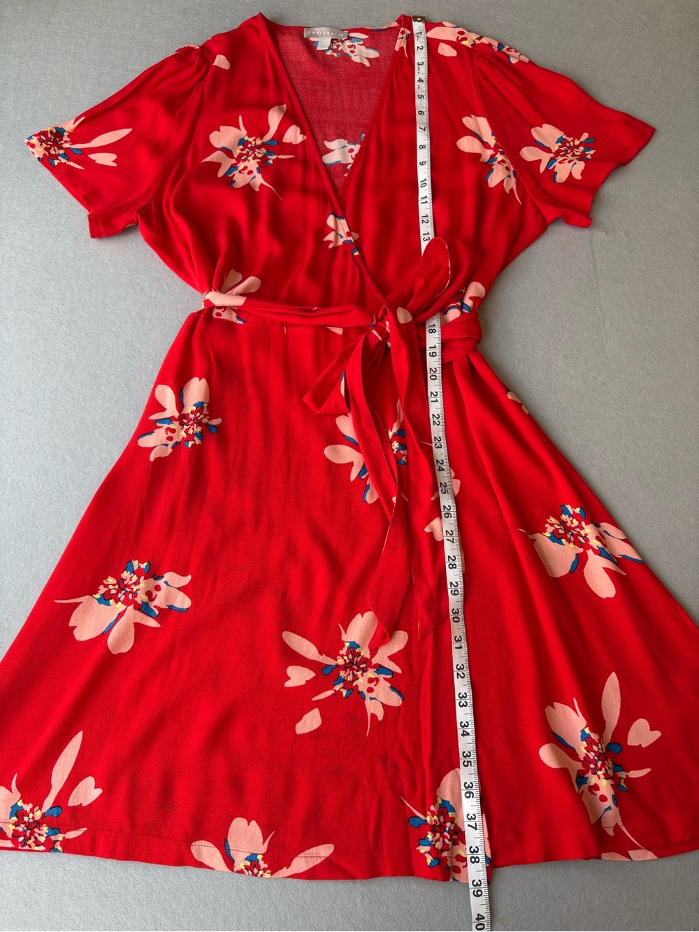 Chelsea28 Tropical Floral Tie-Waist Wrap Dress sz L Fit & Flare Romantic Summer - Picture 8 of 10